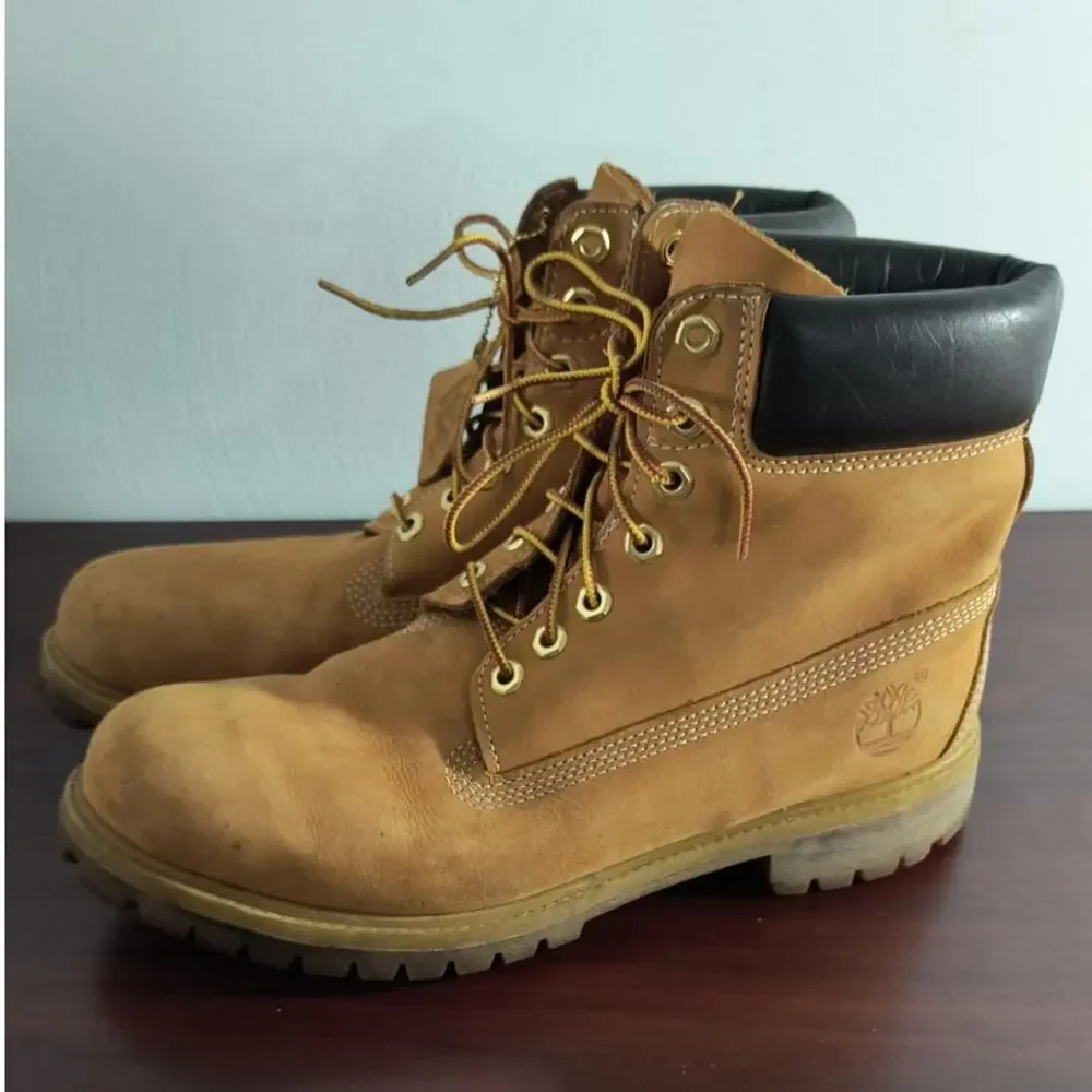 Timberland Premium 6 Inch Waterproof Boots Men's Size 9.5 Wheat Nubuck Leather